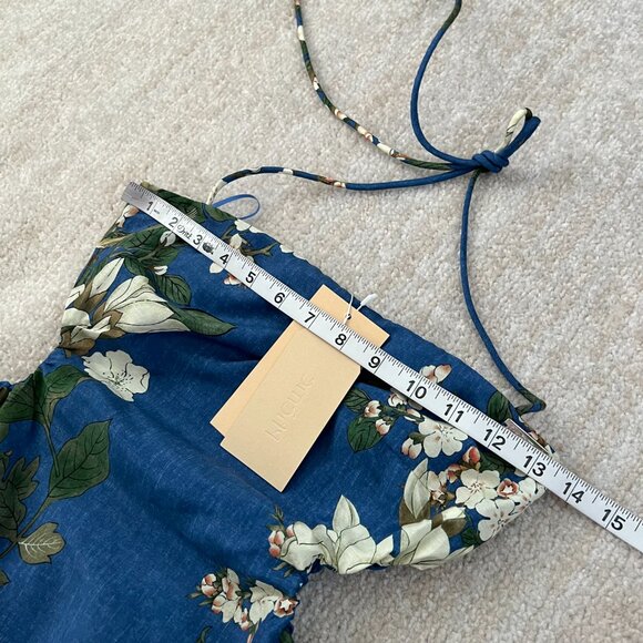NWT Pheme Paris Floral Halter Silk Cotton Resort Cocktail Maxi Dress XS Blue - Picture 7 of 10
